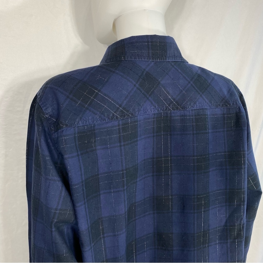 Pure Energy Navy Blue Plaid Long Sleeve Button Down - Picture 5 of 6